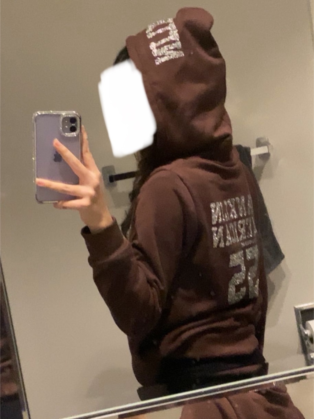 Brown Glitter Logo Hoodie Sweater - Unbranded